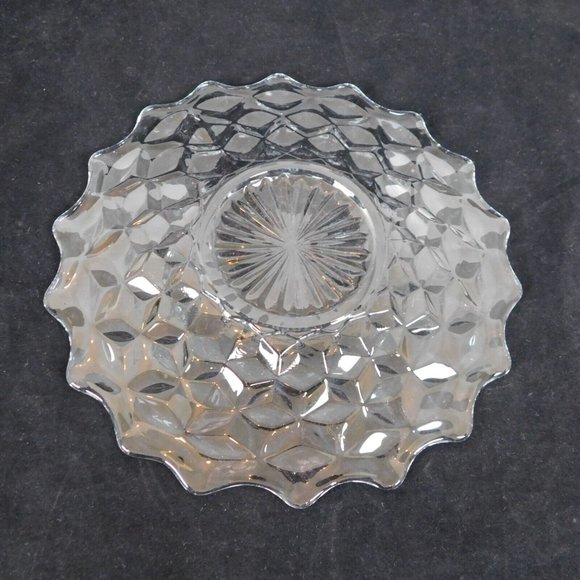 Set of 2 Fostoria American Clear 7 3/4" Glass Salad Plate Cube Diamond Pattern - Picture 3 of 9